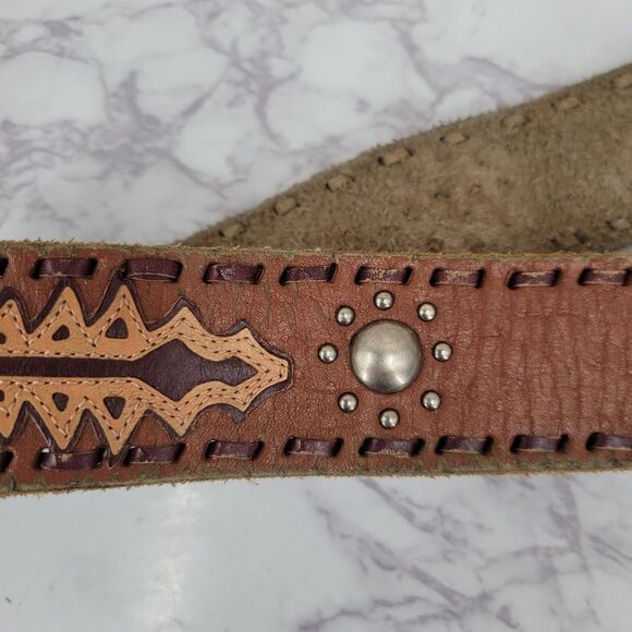 Enmon Vintage Brown Leather Belt with Silver Toned Oversized Horse Head Buckle - Picture 10 of 12